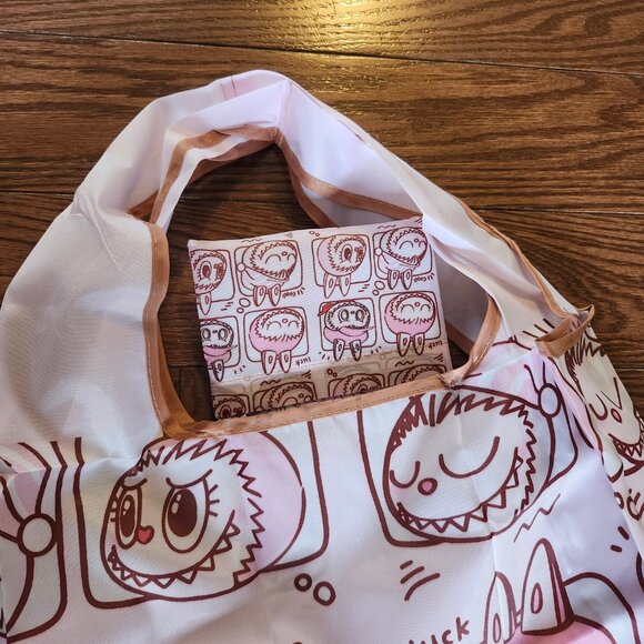 Labubu Pink  Foldable Reusable Shopping Bag with Small Pouch – Nylon - Picture 4 of 10